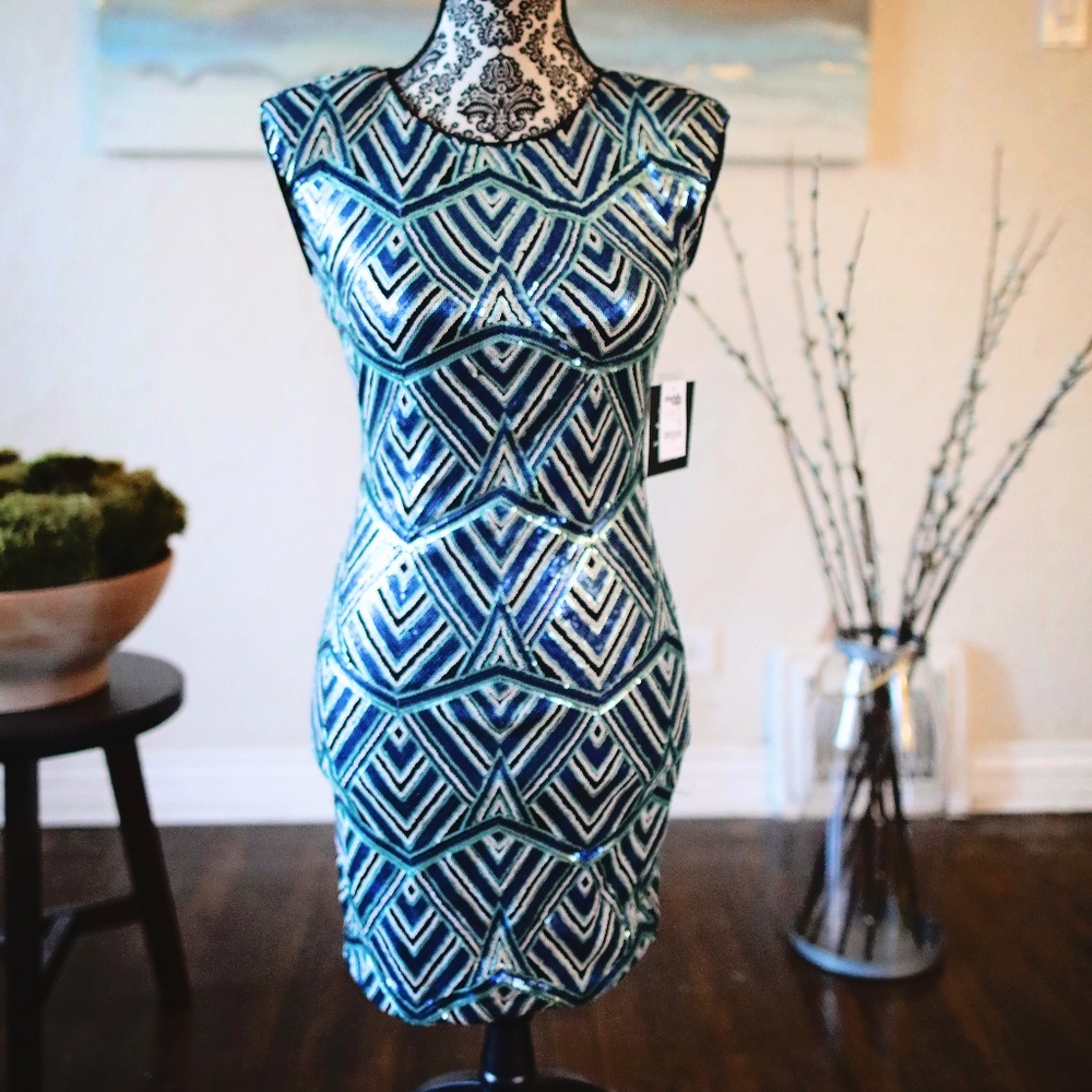 Sequined jewel toned body con dress